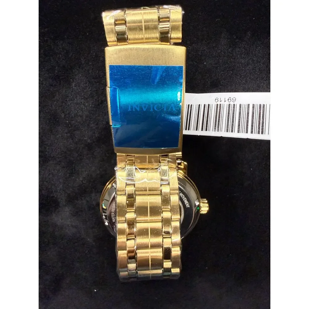 Invicta Objet D Art Men's 42.5mm Automatic Watch Gold White Skeleton Dial 69120